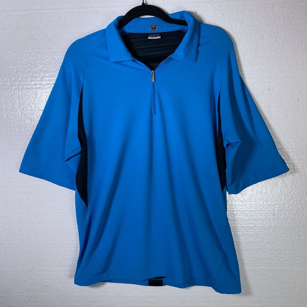 Nike Golf Size Medium Blue 1/4 Zip Logo Polo Shirt
